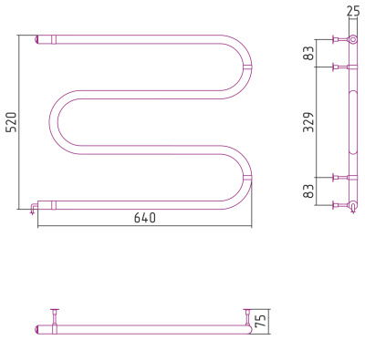 Стилье М-образный Электрический полотенцесушитель 500х600 (64 Вт) 00503-5060 от интернет-магазина Purezza 