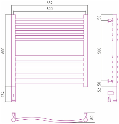 Сунержа Флюид 3.0 Электрический полотенцесушитель 600х600 от интернет-магазина Purezza 