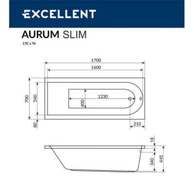 Excellent Actima Aurum Slim Акриловая ванна 170х70 WAAC.AUR17WHS от интернет-магазина Purezza 