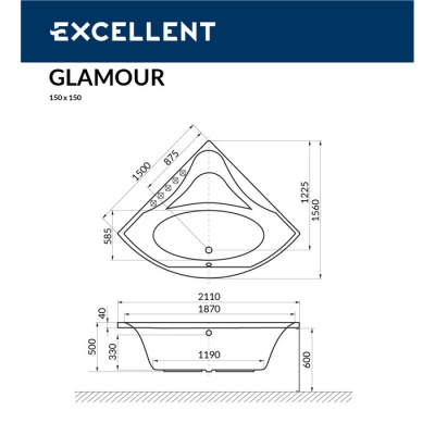 Excellent Glamour Акриловая ванна 150х150 WAEX.GLA15WH от интернет-магазина Purezza 