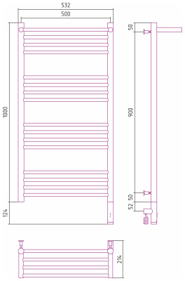 Сунержа Богема с полкой 3.0 Электрический полотенцесушитель 1000х500 Темный титан муар от интернет-магазина Purezza 