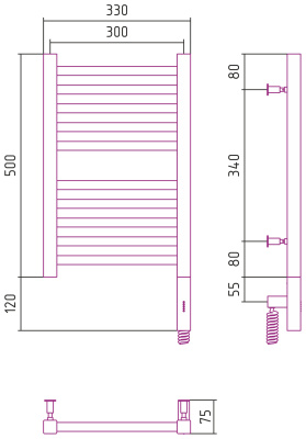 Сунержа Модус 3.0 Электрический полотенцесушитель 500x300 Матовый черный от интернет-магазина Purezza 