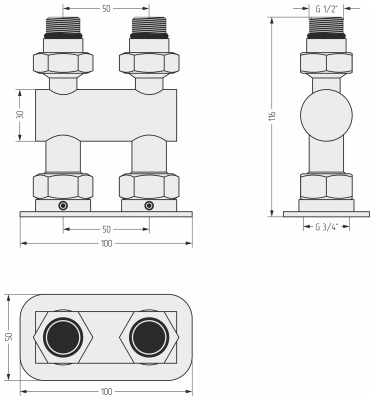 Сунержа Модуль 2х1/2" прямой EU50 15-1537-1234 Темный титан муар от интернет-магазина Purezza 