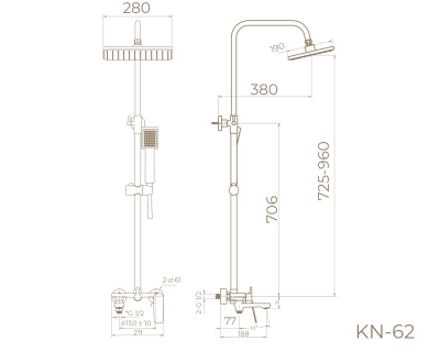 Knotlor Muse Душевая система с верхним тропическим душем KN-62 от интернет-магазина Purezza 
