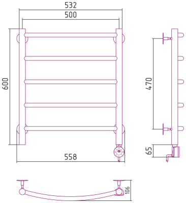Стилье Формат 12 Электрический полотенцесушитель 600х500 Матовый белый от интернет-магазина Purezza 