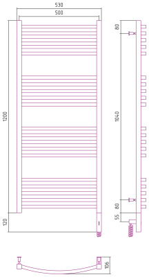 Сунержа Аркус 3.0 Электрический полотенцесушитель 1200х500 Матовое золото от интернет-магазина Purezza 