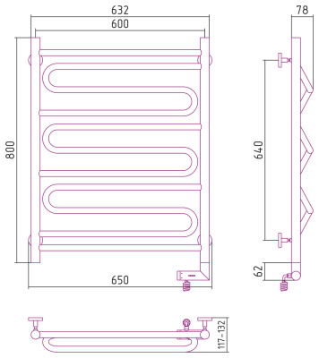 Сунержа Элегия 2.0 Электрический полотенцесушитель 800х600 от интернет-магазина Purezza 