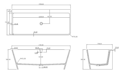 Maxonor HARMONY Ванна из искусственного камня 1700х750х580 PL-BT2701 Белый матовый от интернет-магазина Purezza 