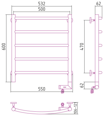 Сунержа Галант 2.0 Электрический полотенцесушитель 600х500 Матовый черный от интернет-магазина Purezza 