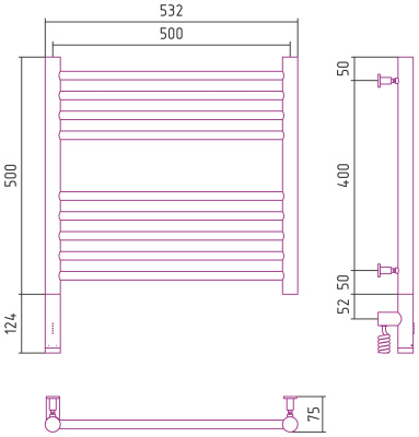 Сунержа Богема 3.0 прямая Электрический полотенцесушитель 500х500 Матовый белый от интернет-магазина Purezza 