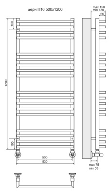 Terminus Берн П18 Водяной полотенцесушитель 1200х500 4670078513427 Нержавеющая сталь от интернет-магазина Purezza 