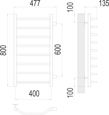 Terminus Виктория П8 бп600 Водяной полотенцесушитель 800х400 4670078530103 Нержавеющая сталь от интернет-магазина Purezza 