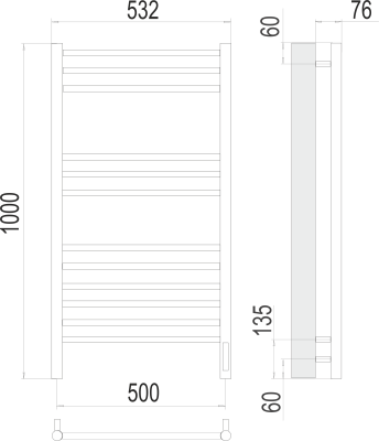 Terminus Аврора П12 Электрический полотенцесушитель 1000х500 4670078527226 Матовый черный от интернет-магазина Purezza 