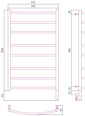 Сунержа Галант 3.0 Электрический полотенцесушитель 1000х600 от интернет-магазина Purezza 
