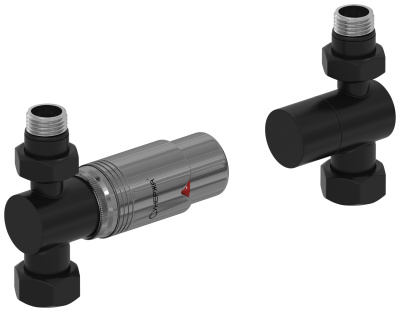 Сунержа Автоматический терморегулятор прямой G 1/2" НР х G 3/4" НГ (набор) 31-1420-6211 Матовый черный/Черный хром от интернет-магазина Purezza 
