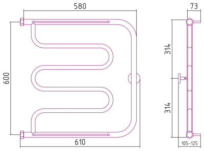 Сунержа Лира 2 полки+ Водяной полотенцесушитель 600х600 30-4012-6060 Матовый белый от интернет-магазина Purezza 