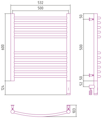 Сунержа Богема 3.0 выгнутая Электрический полотенцесушитель 600х500 Состаренная латунь от интернет-магазина Purezza 
