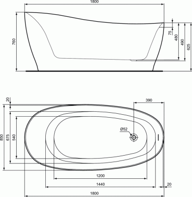 Ideal Standard AROUND Свободностоящая акриловая ванна 180x85х76 K8715V2 Белый/Черный от интернет-магазина Purezza 