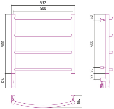 Сунержа Галант 3.0 Электрический полотенцесушитель 500х500 Матовый белый от интернет-магазина Purezza 