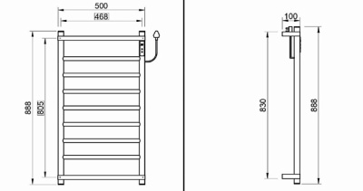 Maxonor Электрический полотенцесушитель 888х500 PL-TRE04-50-9-3 Серый от интернет-магазина Purezza 