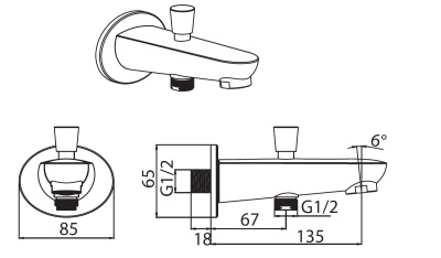 Creavit Излив для ванны с переключателем A08 от интернет-магазина Purezza 