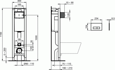 Ideal Standard E2332AA PROSYS ECO FRAME M Встраиваемая инсталляция с механической панелью смыва Oleas M2 R0121AA от интернет-магазина Purezza 