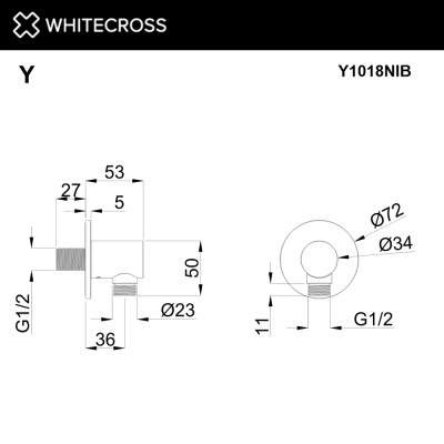 Whitecross Угловой соединительный элемент Y1018NIB Брашированный никель от интернет-магазина Purezza 
