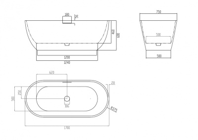 ABBER Frankfurt Ванна из искусственного камня 170х75х60 AM9941MLG Светло-серый матовый от интернет-магазина Purezza 