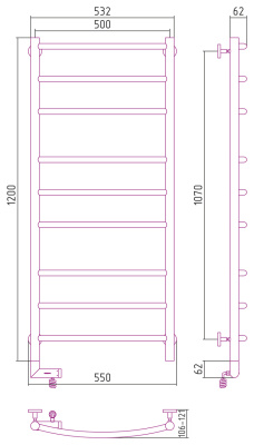 Сунержа Галант 2.0 Электрический полотенцесушитель 1200х500 Матовый черный от интернет-магазина Purezza 