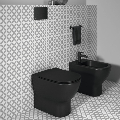 Ideal Standard TESI AquaBlade Напольный пристенный унитаз соло (чаша) T0077V3 Черный матовый от интернет-магазина Purezza 
