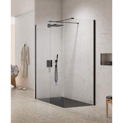 New Trendy NEW MODUS BLACK Душевое ограждение, длина 1200-1600 мм, глубина 800 мм, профиль черный матовый, стекло прозрачное, толщина стекла 8 мм от интернет-магазина Purezza 