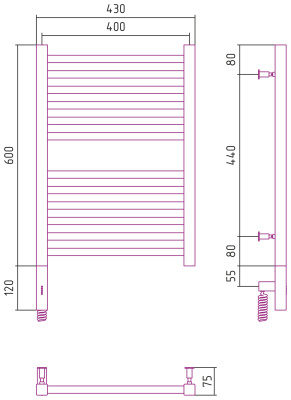 Сунержа Модус 3.0 Электрический полотенцесушитель 600х400 Золото от интернет-магазина Purezza 