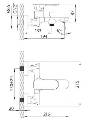 Creavit PURE Cмеситель для ванны PR2500 от интернет-магазина Purezza 