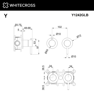 Whitecross Смеситель скрытого монтажа на 2 потребителя Y1242GLB Брашированное золото от интернет-магазина Purezza 