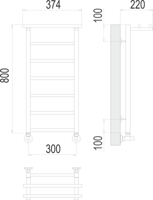 Terminus Контур с/п П7 Водяной полотенцесушитель 800х300 4670078529695 Нержавеющая сталь от интернет-магазина Purezza 