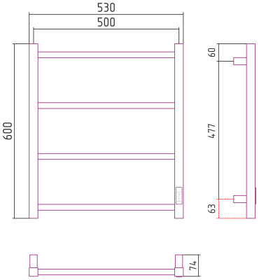 Сунержа Стилье Формат 26 Электрический полотенцесушитель 600х500 Матовый белый от интернет-магазина Purezza 