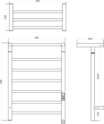 Maxonor IDEAL Электрический полотенцесушитель 680х500 PL-TRE11SS6-6 (50) Матовое золото от интернет-магазина Purezza 