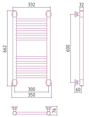Сунержа Богема+ прямая Водяной полотенцесушитель 600х300 30-0220-6030 Матовый белый от интернет-магазина Purezza 