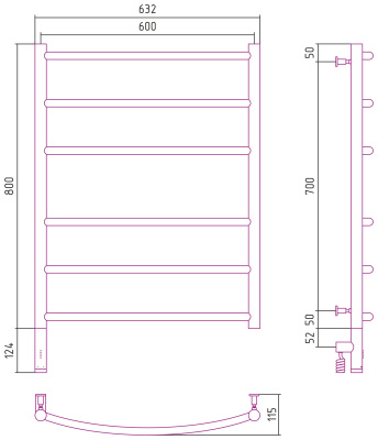Сунержа Галант 3.0 Электрический полотенцесушитель 800х600 Матовый белый от интернет-магазина Purezza 