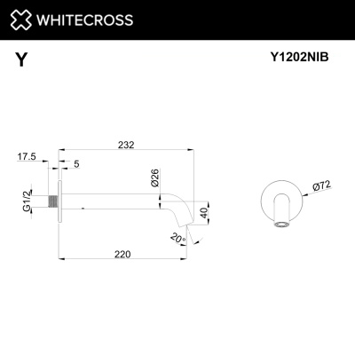 Whitecross Излив для ванны настенный 220 мм Y1202NIB Брашированный никель от интернет-магазина Purezza 
