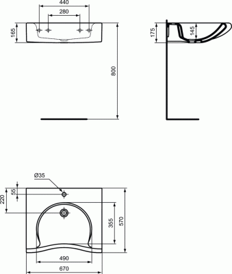 Ideal Standard MAIA Специальный умывальник 67х57 см J498301 Белый от интернет-магазина Purezza 