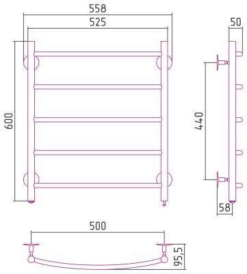 Стилье Формат 40 Электрический полотенцесушитель 600х500 (5) Г16 от интернет-магазина Purezza 