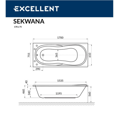 Excellent Sekwana Акриловая ванна 170х75.5 WAEX.SEK17WH от интернет-магазина Purezza 