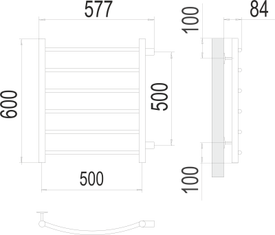Terminus Классик П6 бп500 Водяной полотенцесушитель 600х500 4670078530219 Нержавеющая сталь от интернет-магазина Purezza 