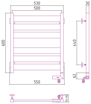 Сунержа Центурион 2.0 Электрический полотенцесушитель 600x500 Матовый черный от интернет-магазина Purezza 