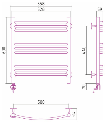 Стилье Формат 10 Электрический полотенцесушитель 600х500 (3+3+3) Г16 от интернет-магазина Purezza 