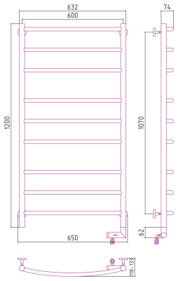 Сунержа Галант 2.0 Электрический полотенцесушитель 1200х600 Матовый белый от интернет-магазина Purezza 