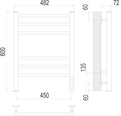 Terminus Аврора П6 Электрический полотенцесушитель 600х450 4670078527462 Матовый белый от интернет-магазина Purezza 