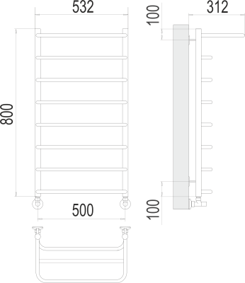 Terminus Полка П8 Водяной полотенцесушитель 800х500 4670078530295 Нержавеющая сталь от интернет-магазина Purezza 