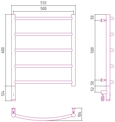 Сунержа Галант 3.0 Электрический полотенцесушитель 600х500 Матовый белый от интернет-магазина Purezza 